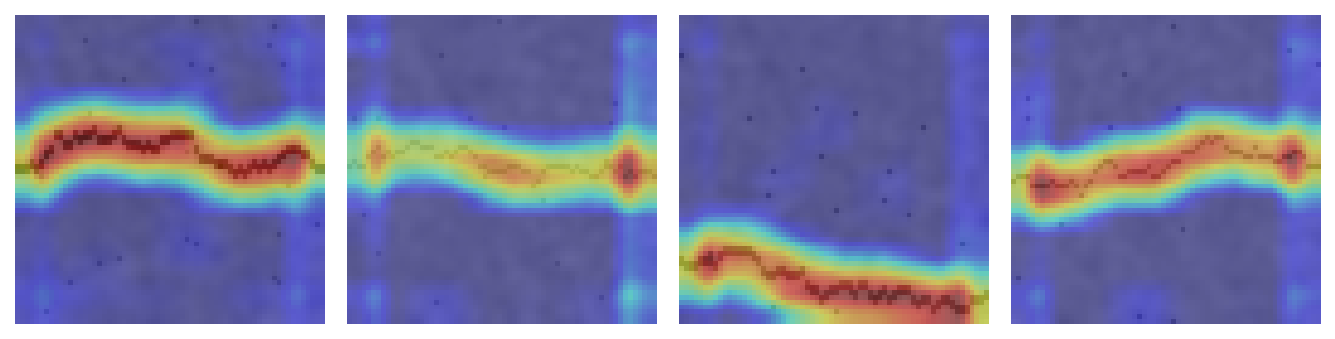 Grad-CAM heatmaps of the crack classifier trained in the notebook. The network attends to the crack pixels rather than to the background texture .